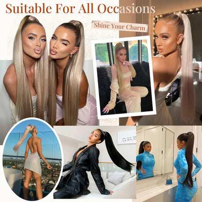 AZQUEEN 24-Inch Long Straight Ponytail Extension – Synthetic Fake Hairpiece for Women
