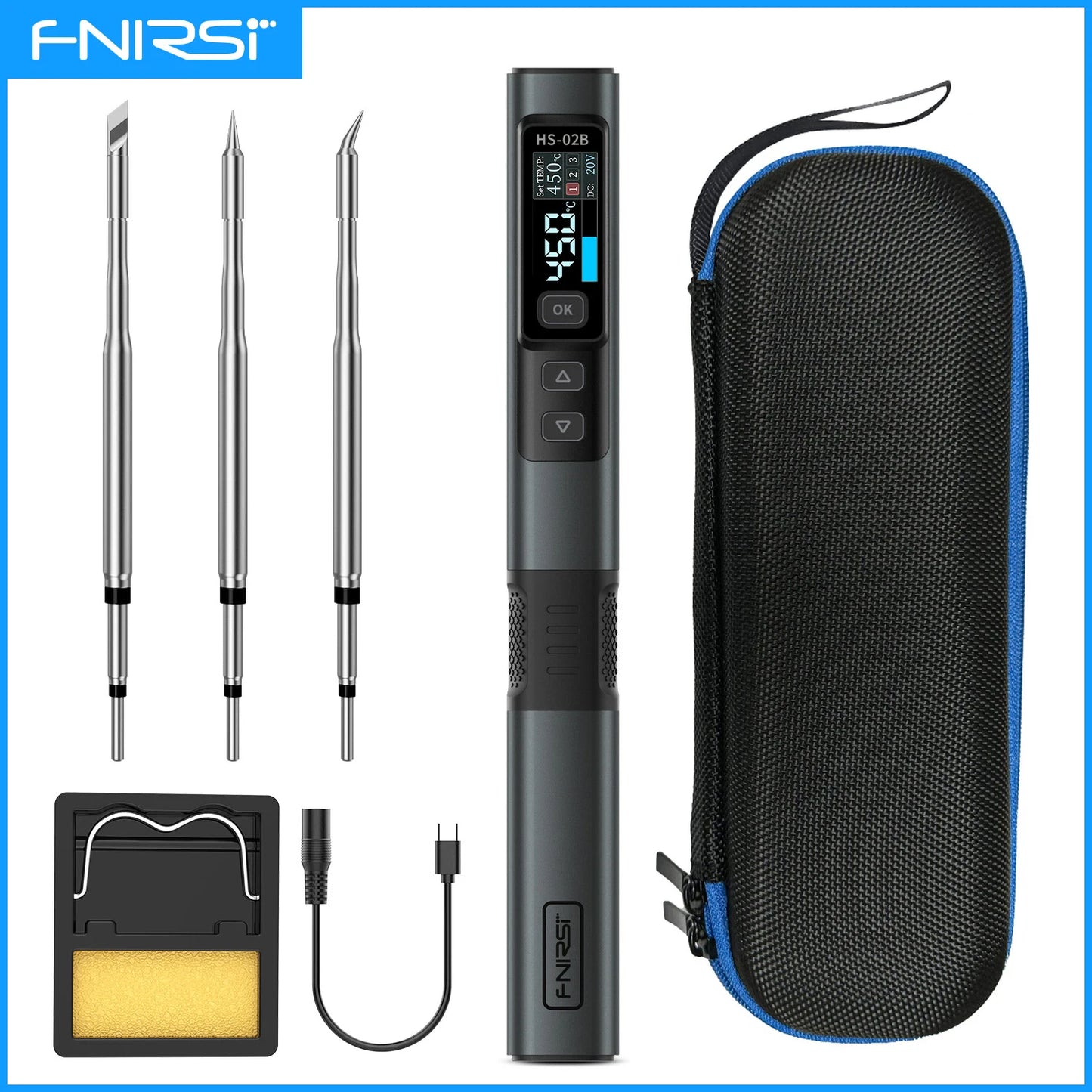 FNIRSI HS-02 Adjustable Temperature Soldering Iron – 20V 100–450℃ 100W Portable Welding & Repair Rework Station Tool