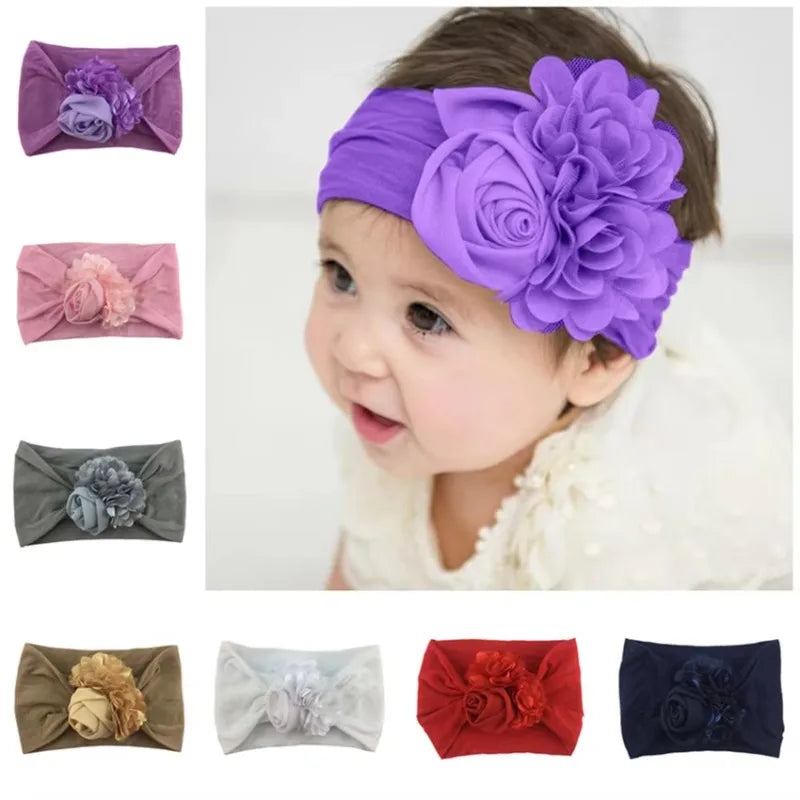 Baby Girls Soft Stretch Flower Headband Wide Nylon Knot Headwrap Kids Hair Band Newborn Photo Prop Accessories