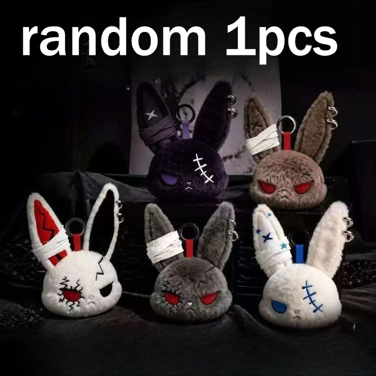 Gothic Bunny Plush Keychain - Kawaii Rabbit Bag Charm Bandage Design Pendant Car Ornament Gift