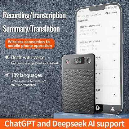 AI Voice Recorder with Display Screen – 8–256GB Smart Digital Voice Recorder with Transcription, Summarization & Translation Features, Intelligent Note Taking Device