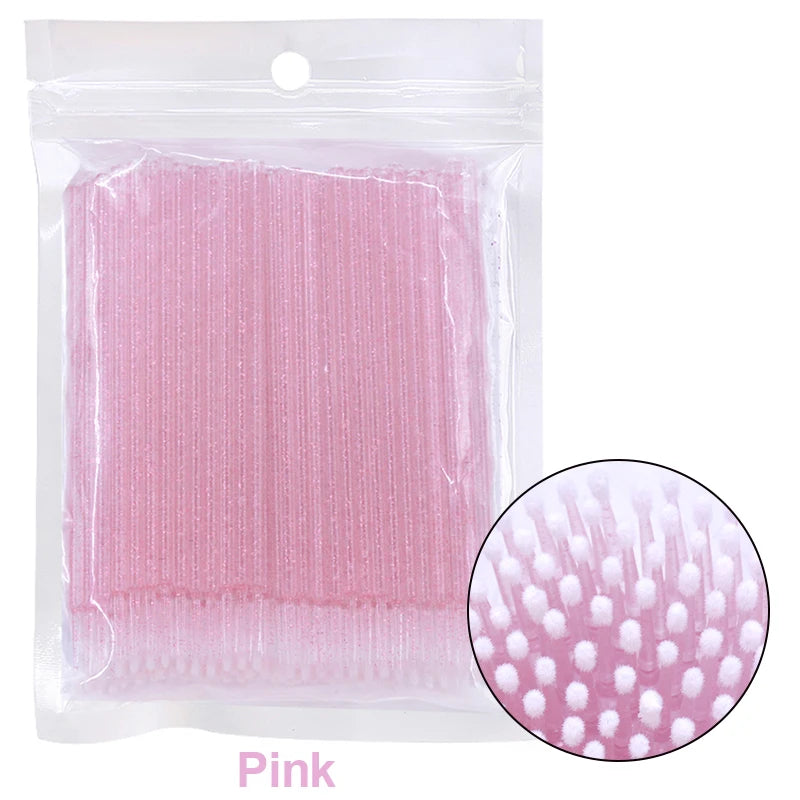 100pcs Eyelash Cleaning Brushes – Micro Cotton Swabs for Lash Extensions & Makeup Remover