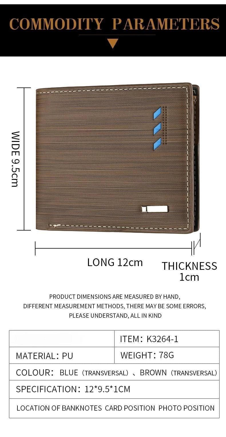 Men's Stripe Wallet - High-Quality Leather Multi-Function ID and Credit Card Holder with Two-Fold Money Clip and Coin Purse