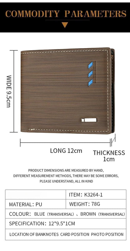 Men's Stripe Wallet - High-Quality Leather Multi-Function ID and Credit Card Holder with Two-Fold Money Clip and Coin Purse