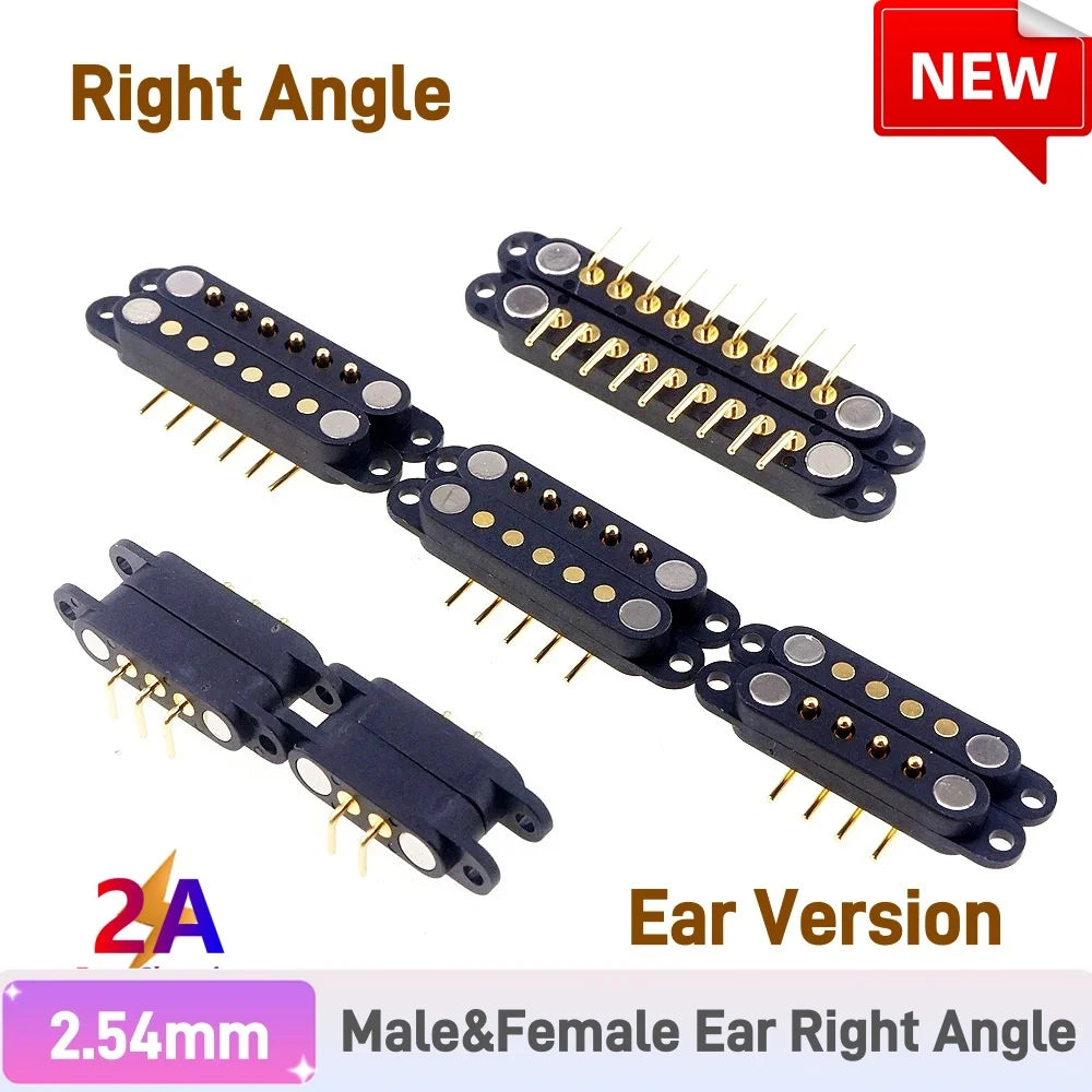 Magnetic Pogo Pin Connector - 2A Spring-Loaded 2.54mm Pitch Male Female PCB BTB Connector, 2–9 Pole Through-Hole Contacts, 1/3/5 Pairs