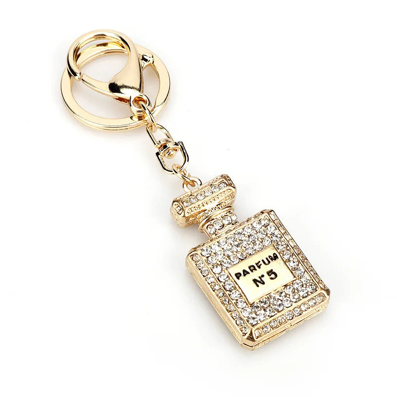 Creative Rhinestone Car & Bag Keychain — Full Diamond Perfume Bottle Pendant for Women’s Accessories