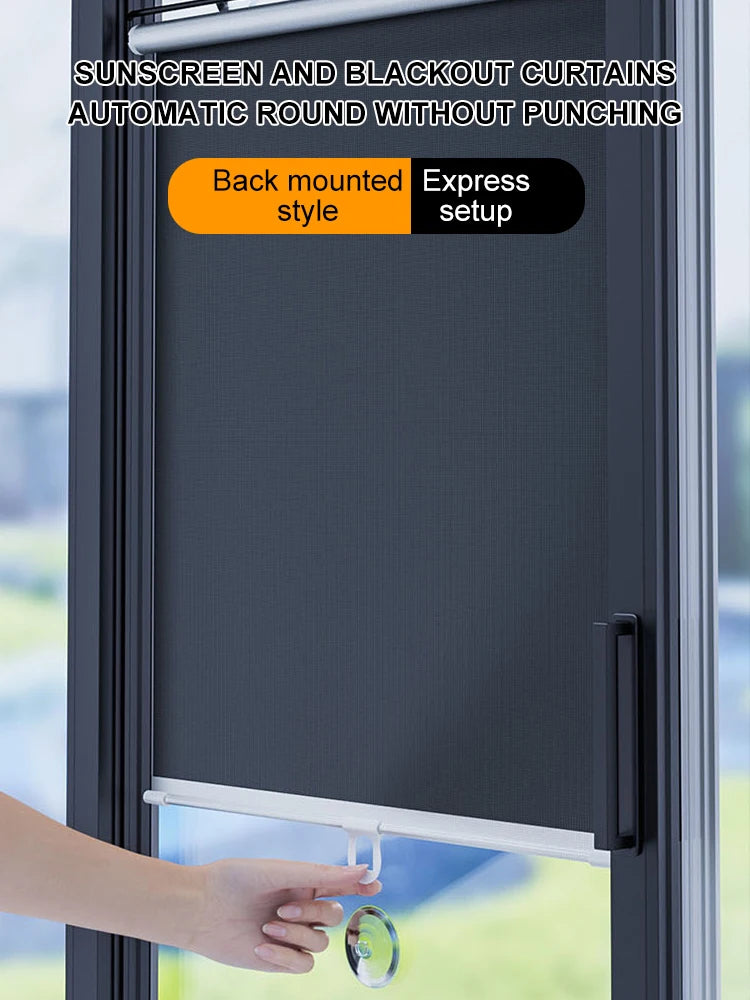 Sunshade Roller Blinds – Blackout Retractable Window Curtains with Suction Cup, Punch-Free for Kitchen & Bedroom