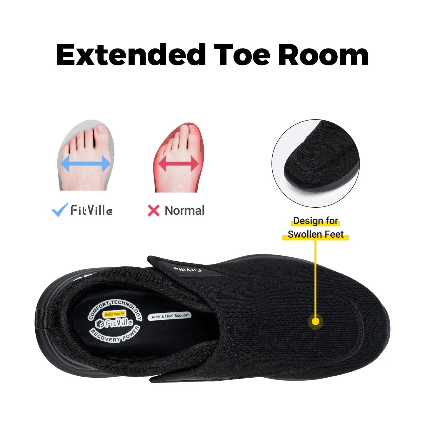 FitVille Extra Wide Women’s Diabetic Walking Shoes – Adjustable Orthopedic Shoes for Swollen Feet, Elderly & Foot Pain Relief