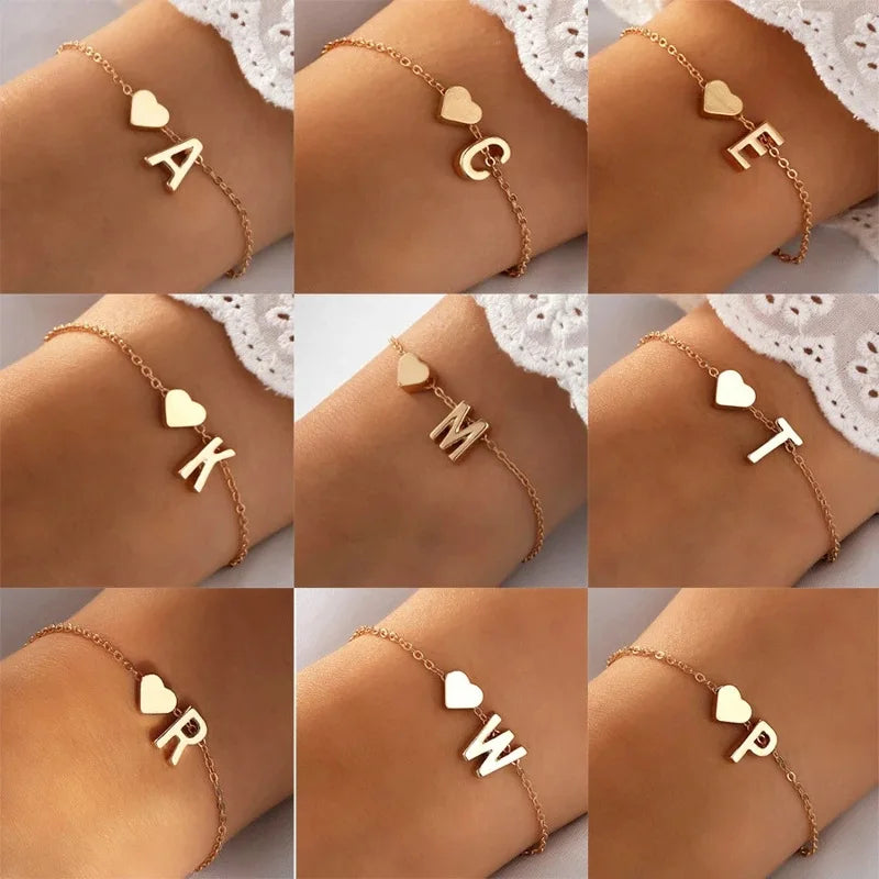 26 Letters Personalized Heart Bracelet - Custom Initial Name Jewelry for Girls & Women, Anniversary Gift
