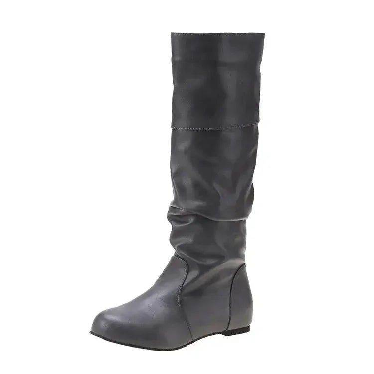 Women’s Mid-Calf Cowboy Boots – Flat Western Style Faux Leather Spring Autumn Shoes 35–43