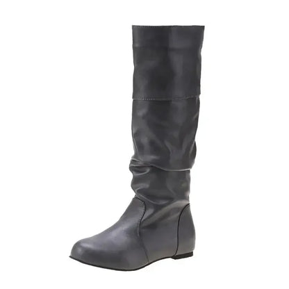 Women’s Mid-Calf Cowboy Boots – Flat Western Style Faux Leather Spring Autumn Shoes 35–43