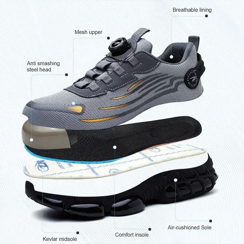 Rotating Button Safety Shoes for Men – Anti-Smash, Anti-Puncture Work & Security Protective Boots, Fashion Sport Design
