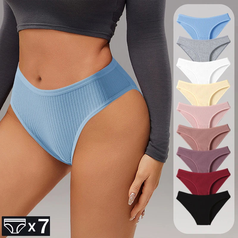 Women's Cotton Briefs - 7-Piece Low-Rise Breathable Striped Underwear Set for Women