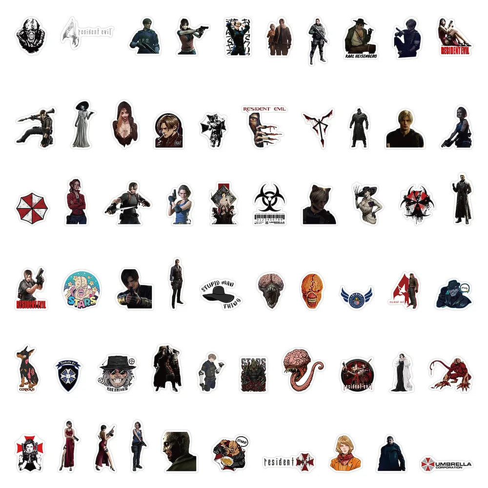 60-Piece Resident Evil Sticker Set - DIY Graffiti Decals for Phone Cases, Diaries, Scrapbooks and Creative Crafts