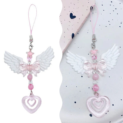 Wings Bow Heart Phone Charm - Sweet Mobile Strap Chain & Keychain Bag Accessory for Girls and Women