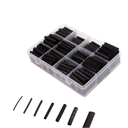 625PCS Thermoresistant Black Heat Shrink Tubing Set - 2:1 Polyolefin Sleeving for Wire & Cable Protection