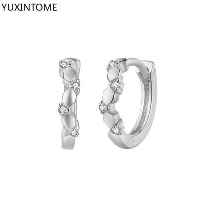 925 Sterling Silver White Zircon Hoop Earrings for Women – Fashion Geometric Crystal Silver Earrings Fine Jewelry Elegant Daily Wear Jewelry