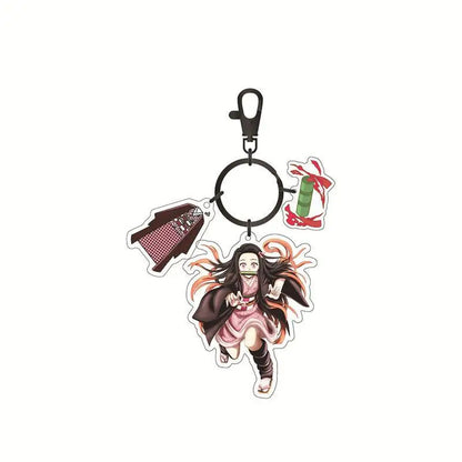 Anime Demon Slayer Acrylic Keychain – Tanjiro & Nezuko Kamado Cartoon Schoolbag Pendant Character Charm Kids Gift Accessories