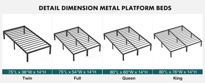 Metal Bed Frame with Storage – Twin, Full, Queen & King Size Platform with Steel Slat Support 350lbs