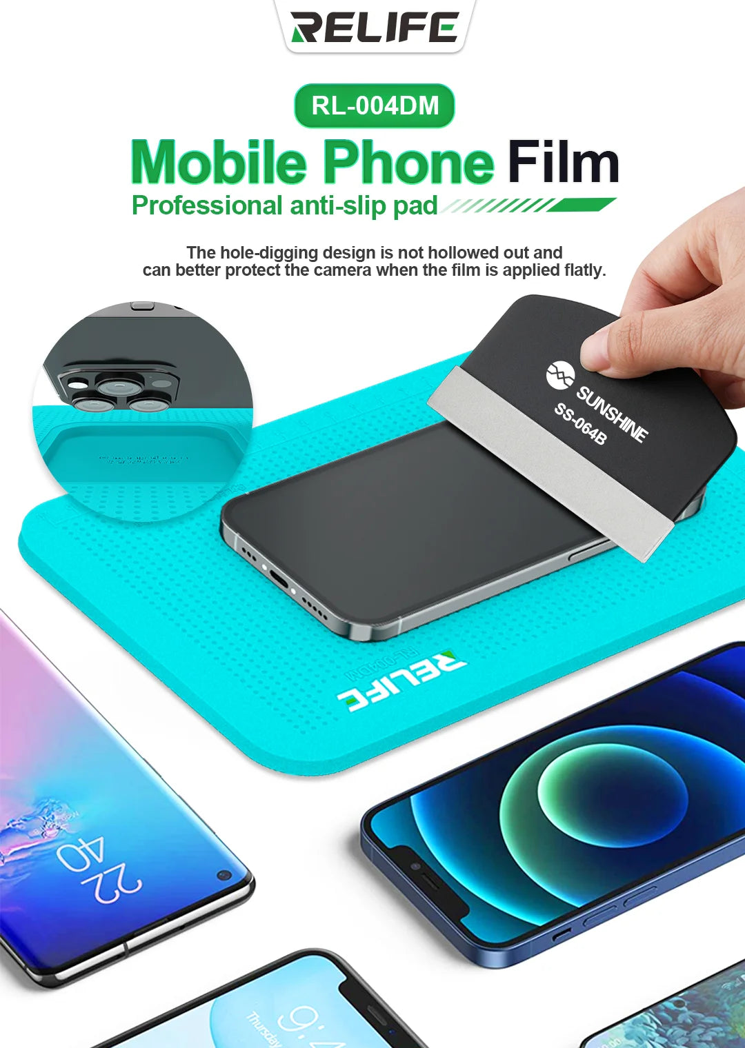 Relife RL-004DM Professional Anti-Slip Silicone Pad – Multi-Device Compatible Camera Protection and Repair Mat