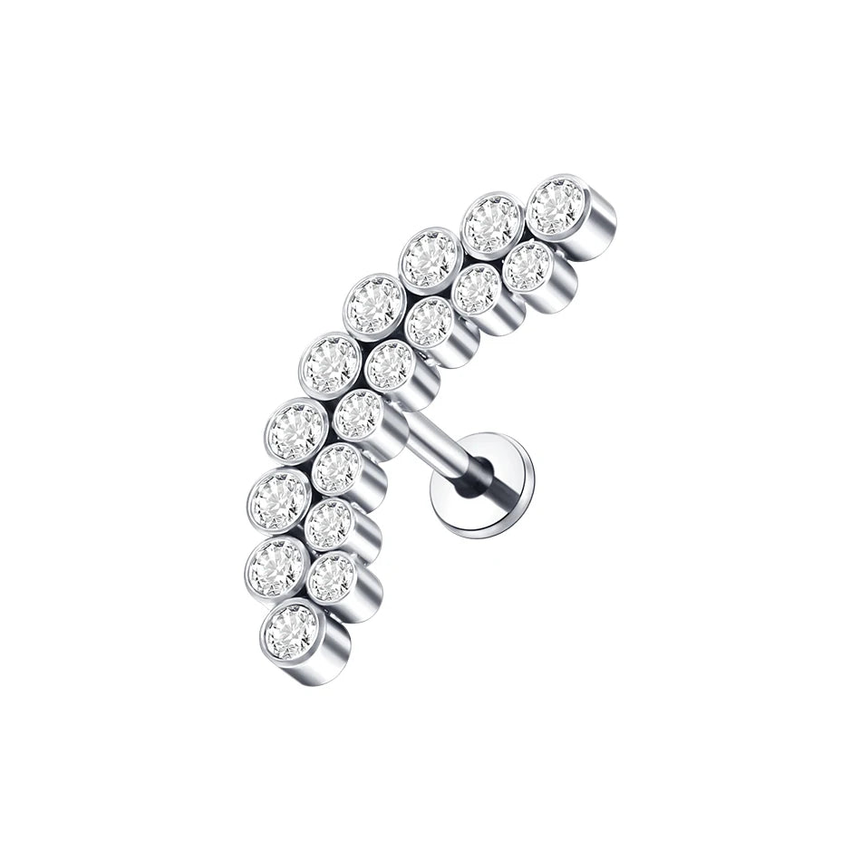 Titanium CZ Tragus & Helix Stud – Internally Threaded Labret Lip Ring Piercing Earring (1PC)