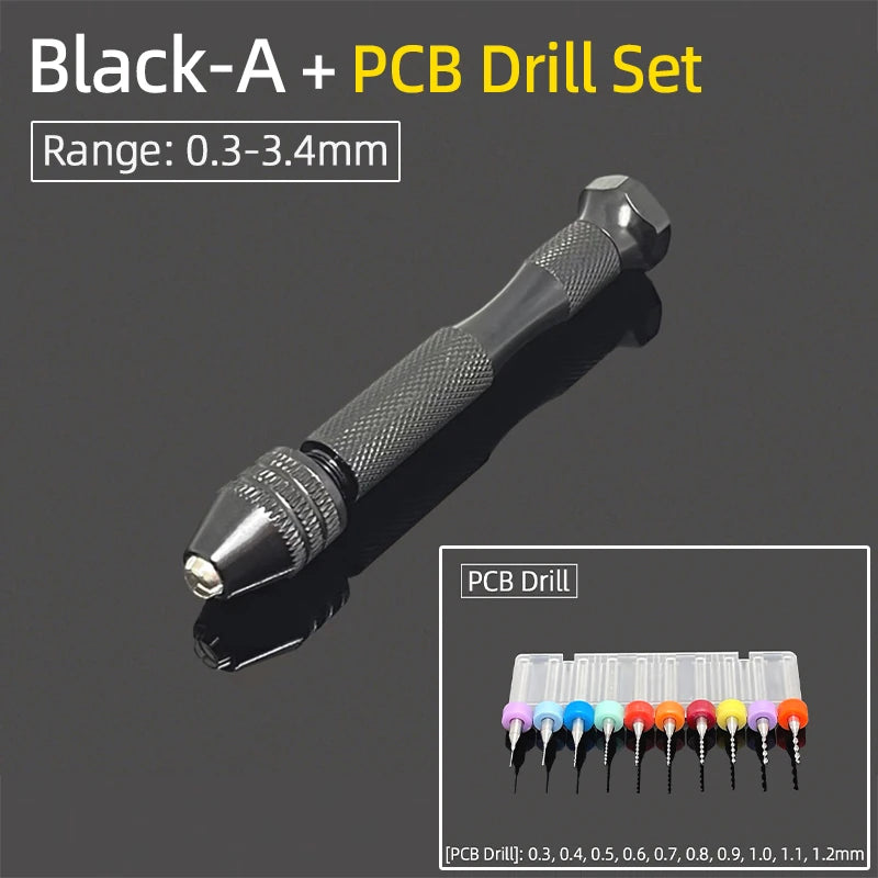 Mini Aluminum Hand Drill 0.3–3.4mm – Keyless Chuck Micro Rotary Tool with HSS Twist Drill Bit Set for Wood & DIY Crafts