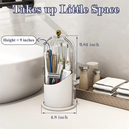 Rotating Toothbrush Holder with Sliding Lid – Dustproof 3-Slot Countertop Organizer for Electric Toothbrush & Toothpaste