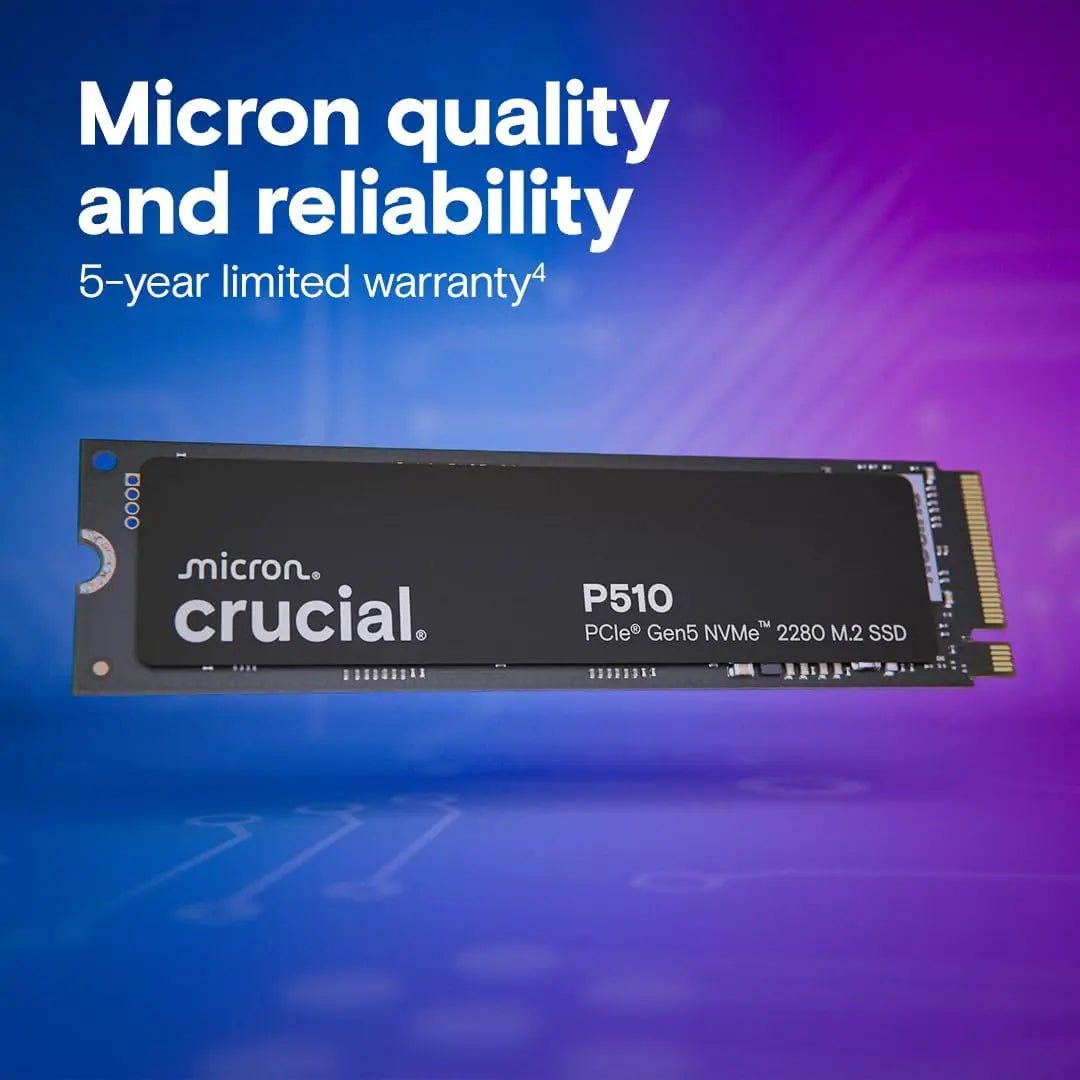 Crucial P510 Gen5 NVMe SSD – 1TB/2TB PCIe 5.0 M.2 2280 Internal Solid State Drive for Laptop & Desktop (OEM Pack)