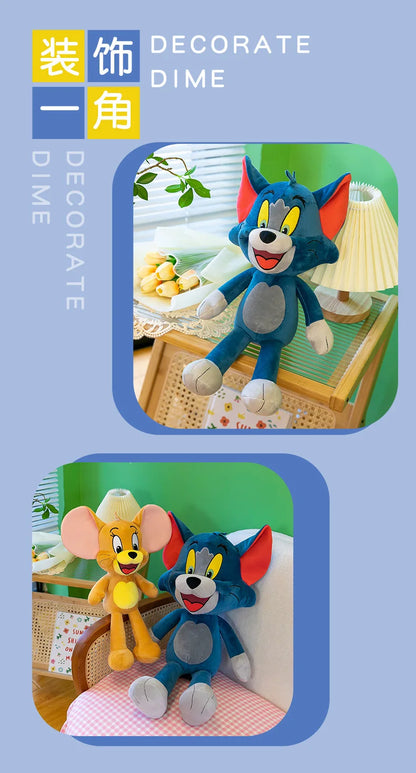 35/45/65cm Cute Cat & Mouse Plush Doll — Large Tom & Jerry Cartoon Stuffed Toy, Children's Soothing Companion Gift
