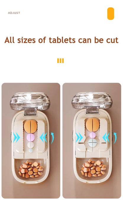 Newest Quartering Pill Cutter & Storage Box – Portable Dustproof Medicine Divider Organizer & Crusher