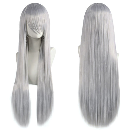 80cm Long Cosplay Wig - Synthetic Straight Hair with Bangs for Lolita Anime Costume Party Styling