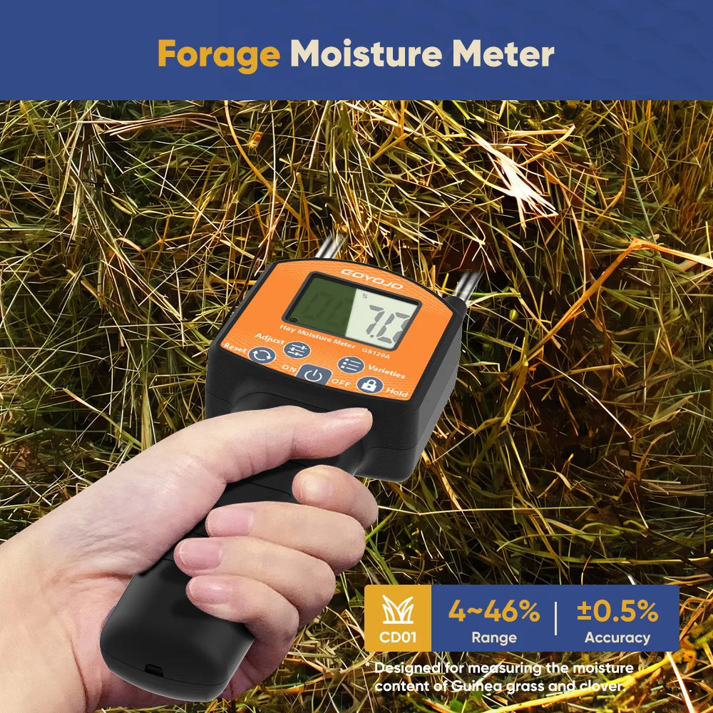 GS120A Digital Hay Moisture Meter - 0–80% Moisture Tester with LCD Probe for Hay, Straw & Grass Bales