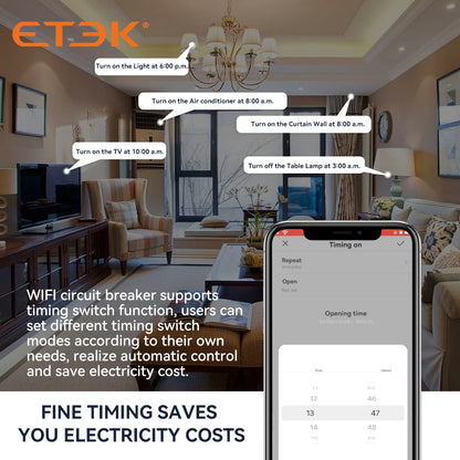 ETEK Tuya WiFi Smart Circuit Breaker RCBO – Remote Control, Short Circuit Protection, Timer, 2P 16A-63A, Smart Life App (EKR3L)