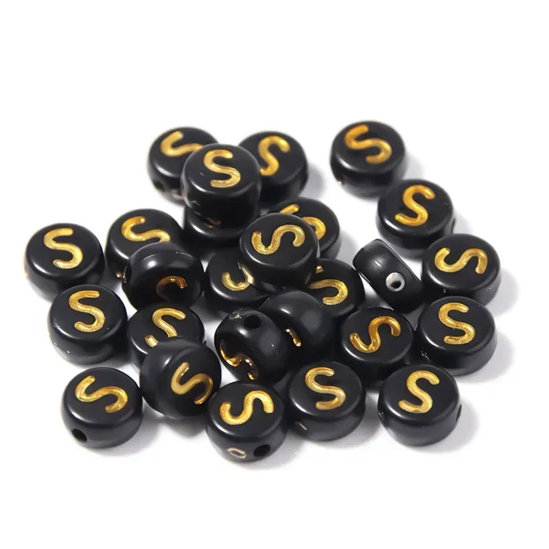 A-Z Alphabet Beads Set - 100-500pcs Black Gold Acrylic Letter Beads for DIY Jewelry Making Charm Bracelets Accessories