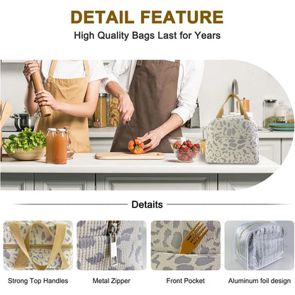 Ink Pattern Insulated Lunch Bag - Bento Box Cooler Tote with Ice Pack for Travel & Picnic