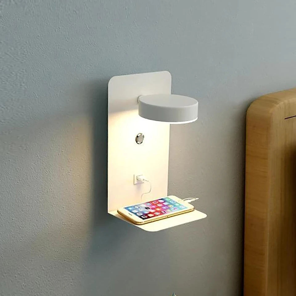 Modern LED Wall Lamp with Switch and USB Charging Port | 9W Black White Art Lighting for Aisle, Bedroom, and Bedside | Decoration Wall Lights