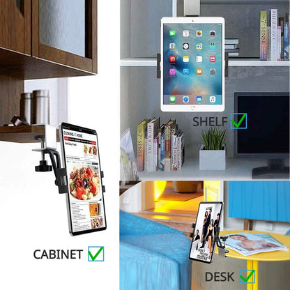 Universal Under Cabinet Phone & Tablet Holder – Metal Clamp Stand for 4.7–13” iPad & iPhone