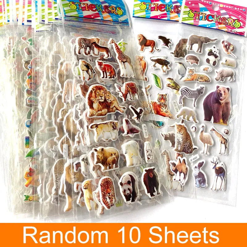10-Sheet 3D Puffy Animal Stickers - Cute Scrapbook Decorations and Fun Holiday Birthday Gifts for Kids, Boys and Girls