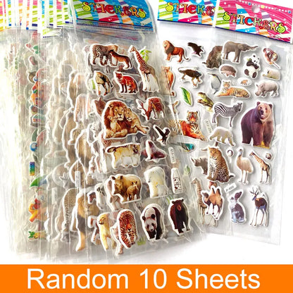 10-Sheet 3D Puffy Animal Stickers - Cute Scrapbook Decorations and Fun Holiday Birthday Gifts for Kids, Boys and Girls