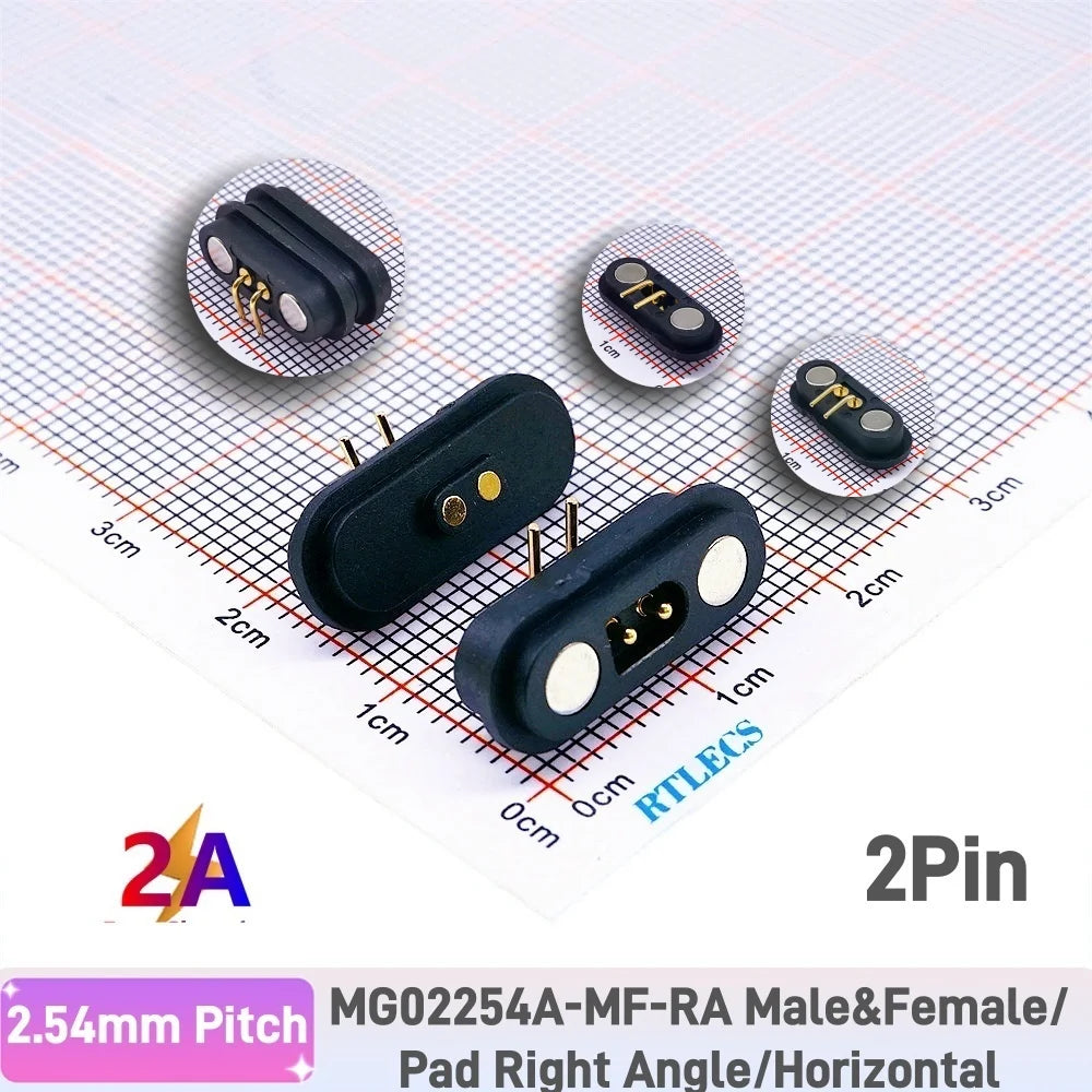 Magnetic Pogo Pin Connector - 2A Waterproof Spring-Loaded 2.54mm Male Female DC Power Socket, 2/3/4/5/6 Position Contact Strip