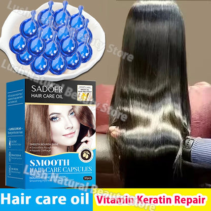 Magic Hair Vitamin Capsules — Keratin Oil for Fast Hair Restoration, Soft, Smooth, Shiny, Deep Moisturizer for Frizzy & Dry Scalp Hair Care