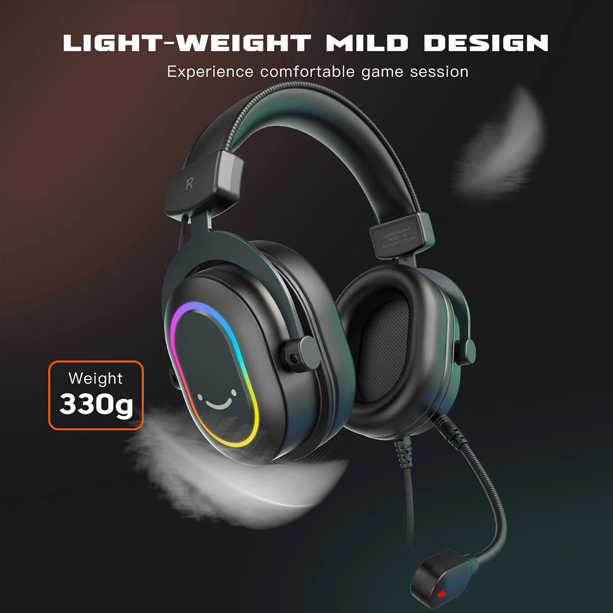 Fifine RGB Dynamic Gaming Headset — Over-Ear Mic Headphones with 7.1 Surround Sound & 3 EQ Modes for PC, PS4, PS5, Games & Music