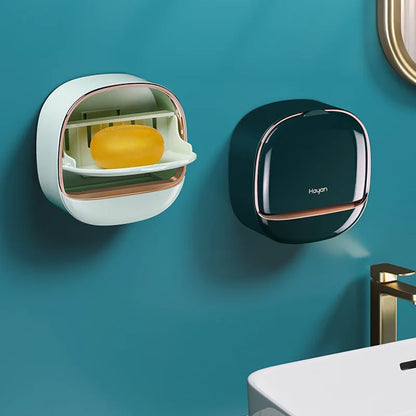 Wall-Mounted ABS Bathroom Soap Box: Waterproof Drain Soap Dish with Lid for Storage and Travel