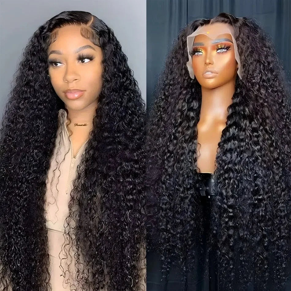 HD Lace Front Wig 13x6 – 40 Inch Deep Wave Human Hair Wig, Pre-Plucked Curly Brazilian Water Wave Lace Frontal Wig