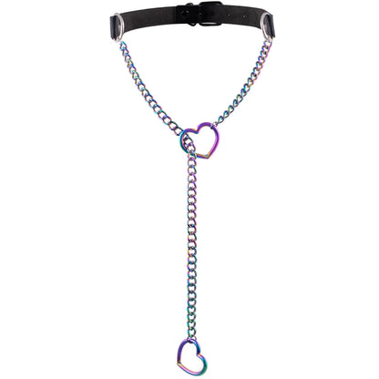 Heart Slip Chain Necklace – Black Leather Gothic Choker for Women, Punk & Goth Jewelry
