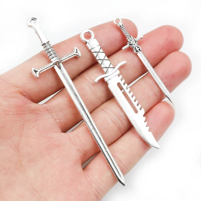10pcs Antique Silver Sword Charms - DIY Jewelry Making Pendants Necklace Craft Accessories Findings