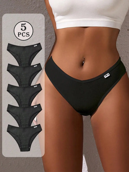 Women's Printed Low Waist Panties - 5-Piece Pack High Elasticity Cute Letter Design Underwear