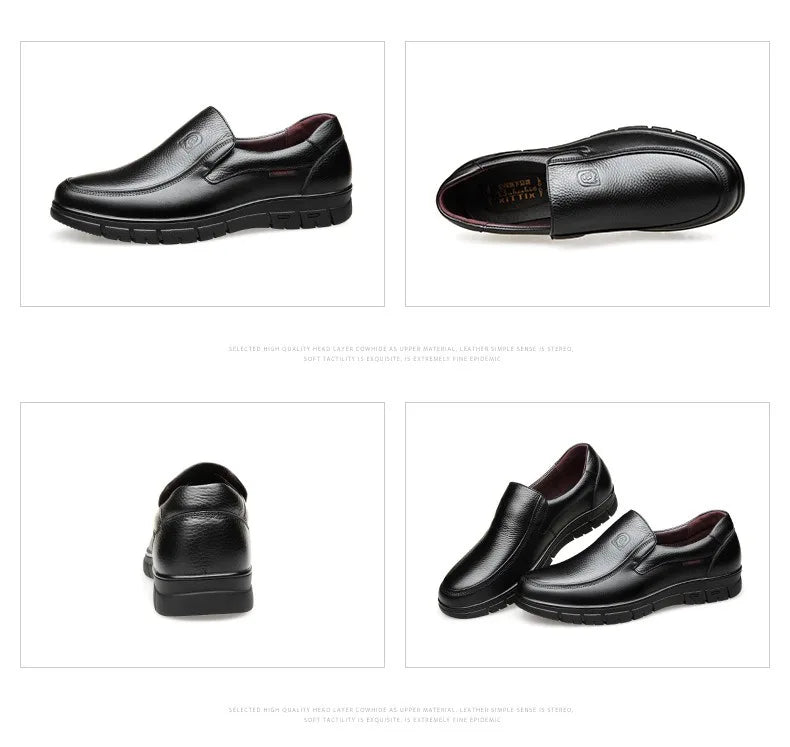 Genuine Leather Casual Shoes for Men – Flat Platform Walking Loafers, Breathable Handmade Outdoor Sneakers
