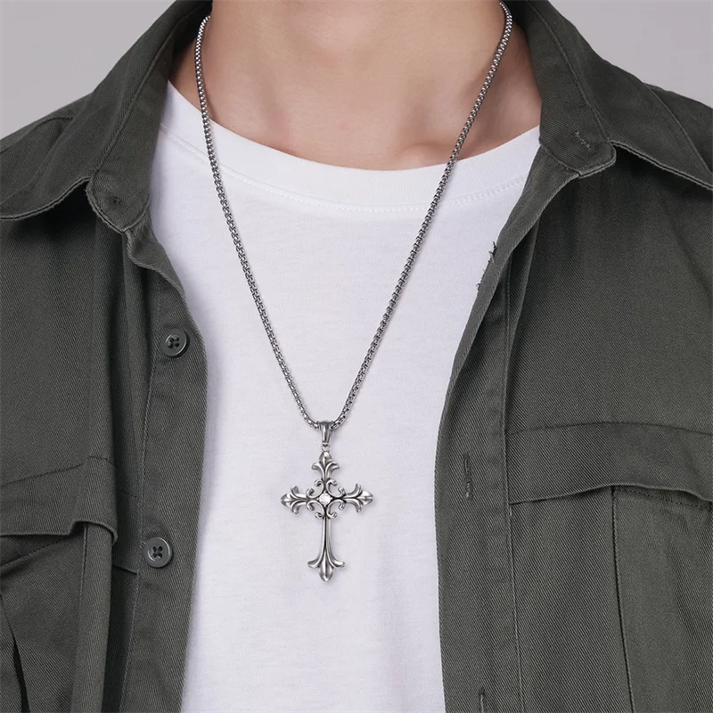 European & American Retro Gothic Cross Necklace – Unisex Hip-Hop Fashion Pendant for Men & Women, Street Style Trendsetter Jewelry Accessory
