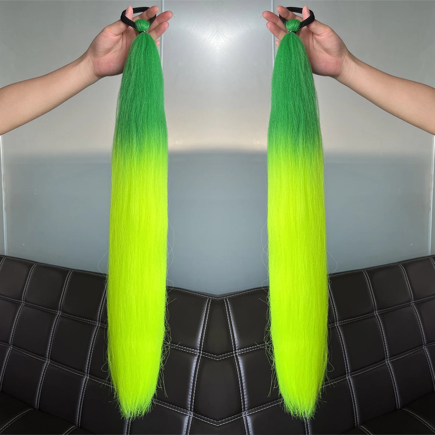 2Pcs Purple Synthetic Ponytail Extensions – Long Straight Hair Accessories with Rubber Bands for Women & Halloween
